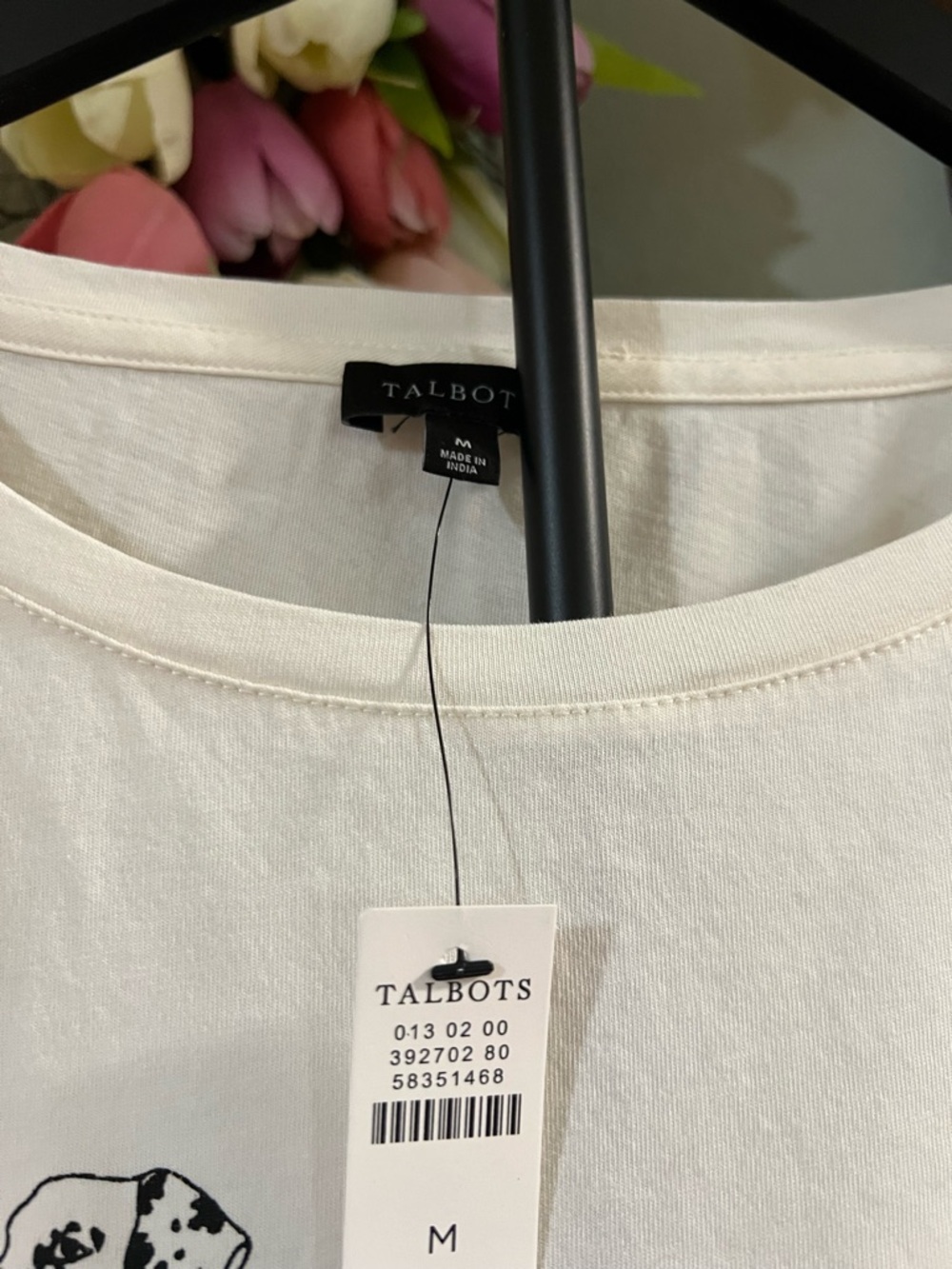 NWT Talbots Cream Long Sleeve Tee with Pink & Purple Dalmatian Print #145 - Picture 2 of 4